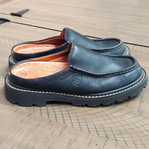 Ariat Black Pebbled Leather Mule Loafers Sz 5.5B - Picture 1 of 11